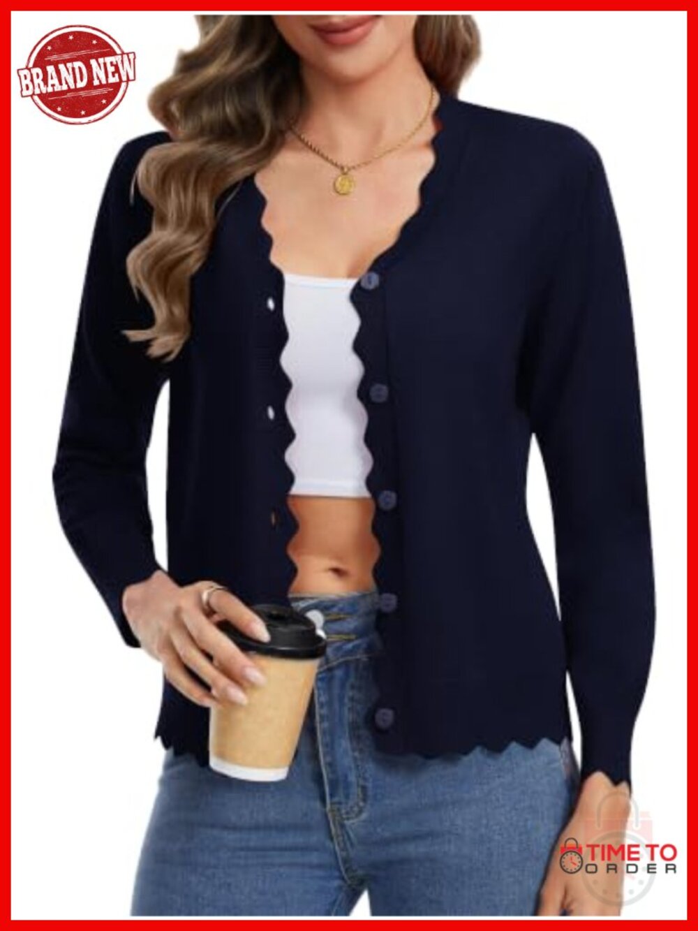 V-Neck Lightweight Cardigan Sweater Long Sleeve Button Front Ruffle Cuffs Open